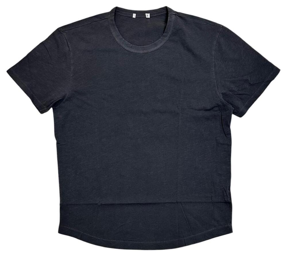 Buck Mason Men's Slub Classic Curved Hem Crewneck Tee T-Shirt in Coal Venice